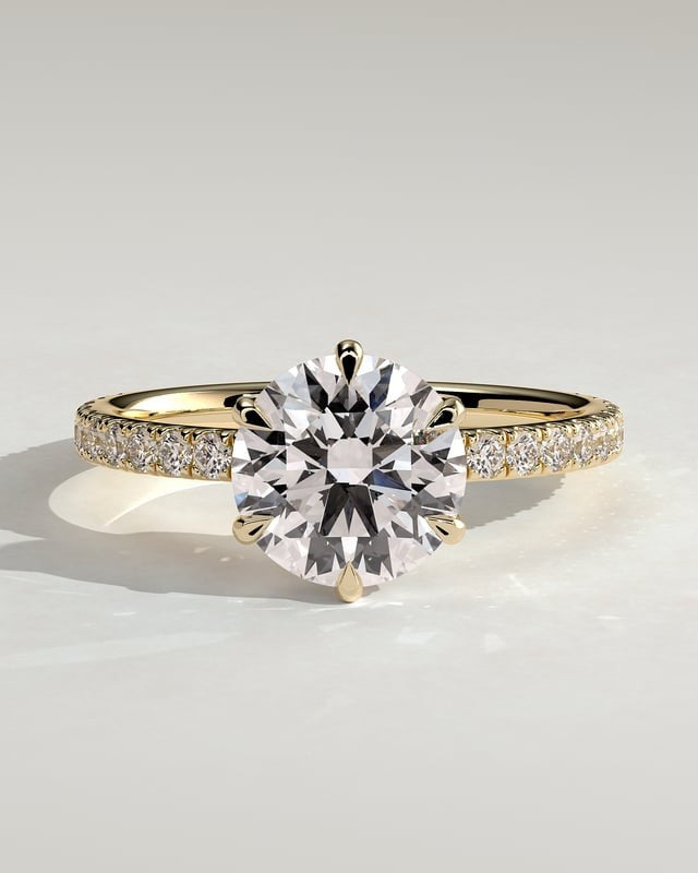 Lumière – Runder Solitär Verlobungsring mit Pavé in 14k/18k Gelbgold mit Labordiamant | Élysée Diamonds