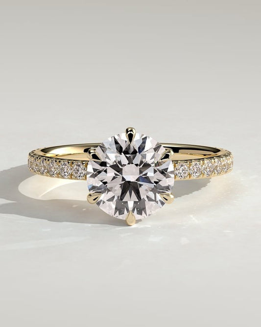 Lumière – Runder Solitär Verlobungsring mit Pavé in 14k/18k Gelbgold mit Labordiamant | Élysée Diamonds