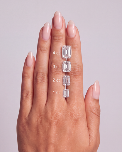 Karatgrößen im Vergleich – Emerald-Schliff von 0,5 bis 4 ct an der Hand | Élysée Diamonds
